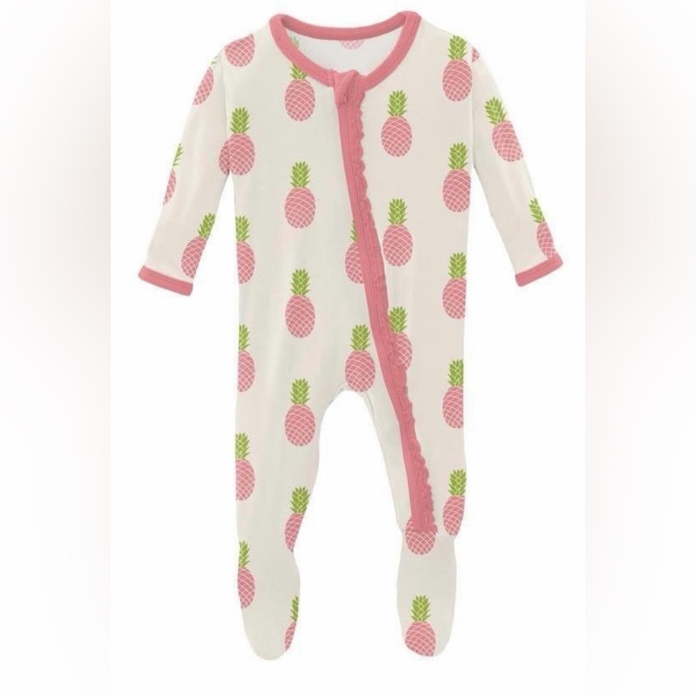 Kickee Pants Pineapple Print Footie with Pink Ruffles 18-24 months NWT